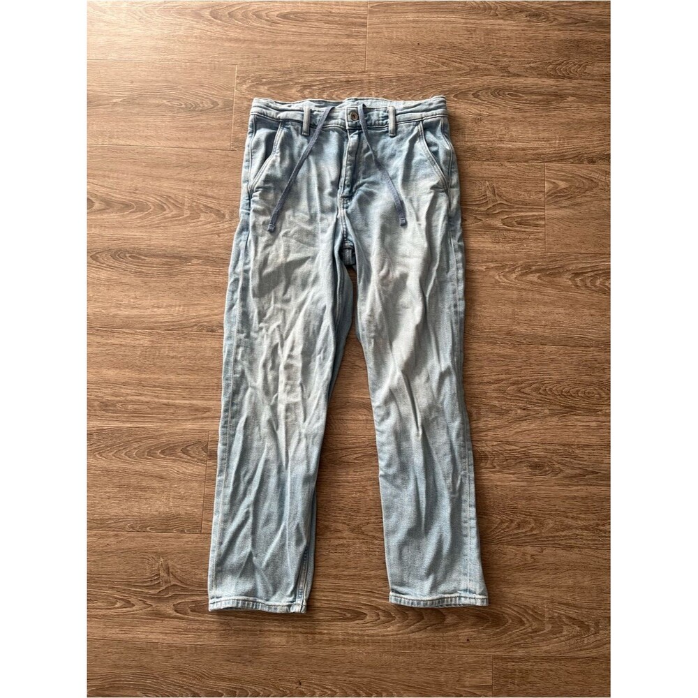 Uniqlo Straight Jeans Womens Size 3/4 Light Acid Wash Wide Fit Tapered Mid Rise
